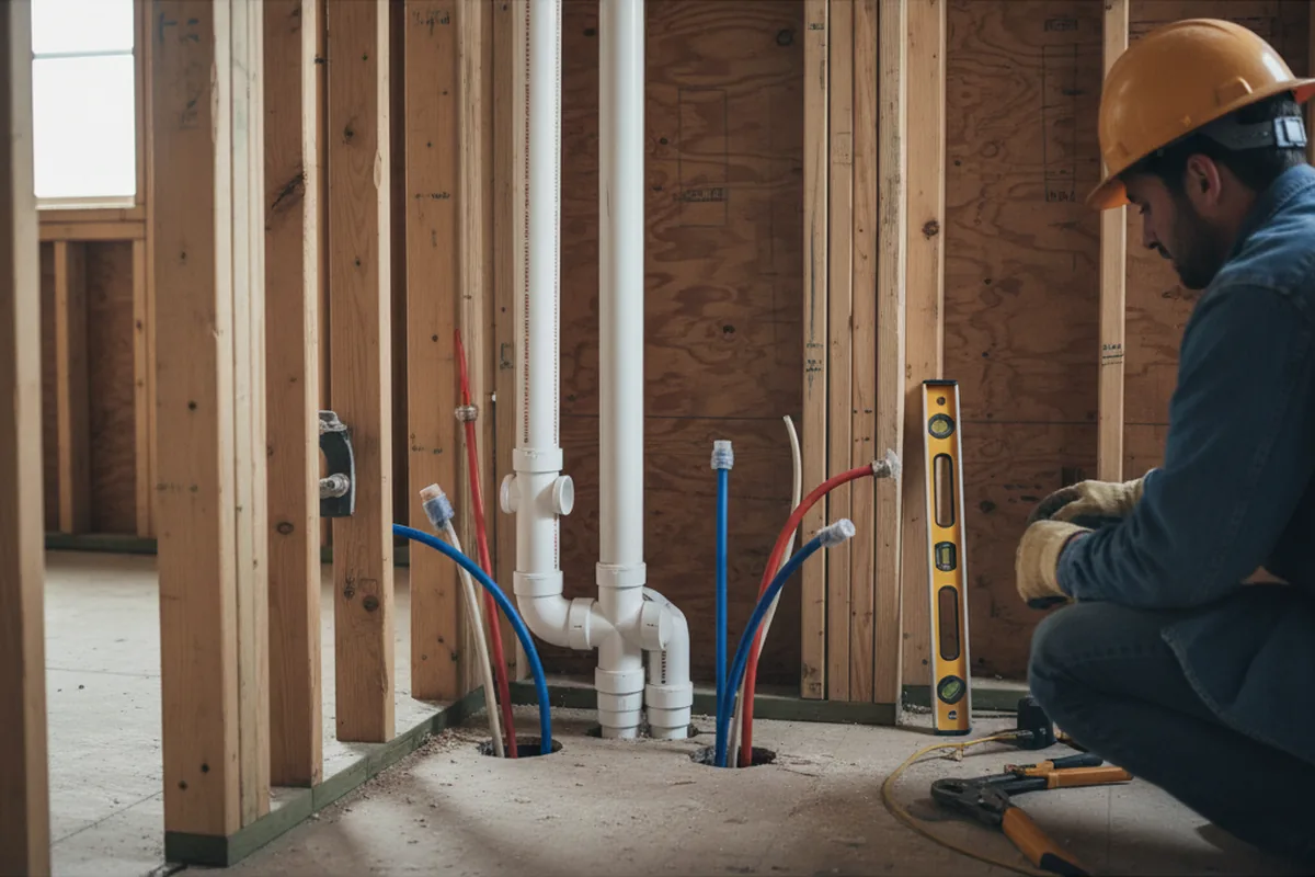 Drain and supply rough-in during Sump Pump Repair in Schneider