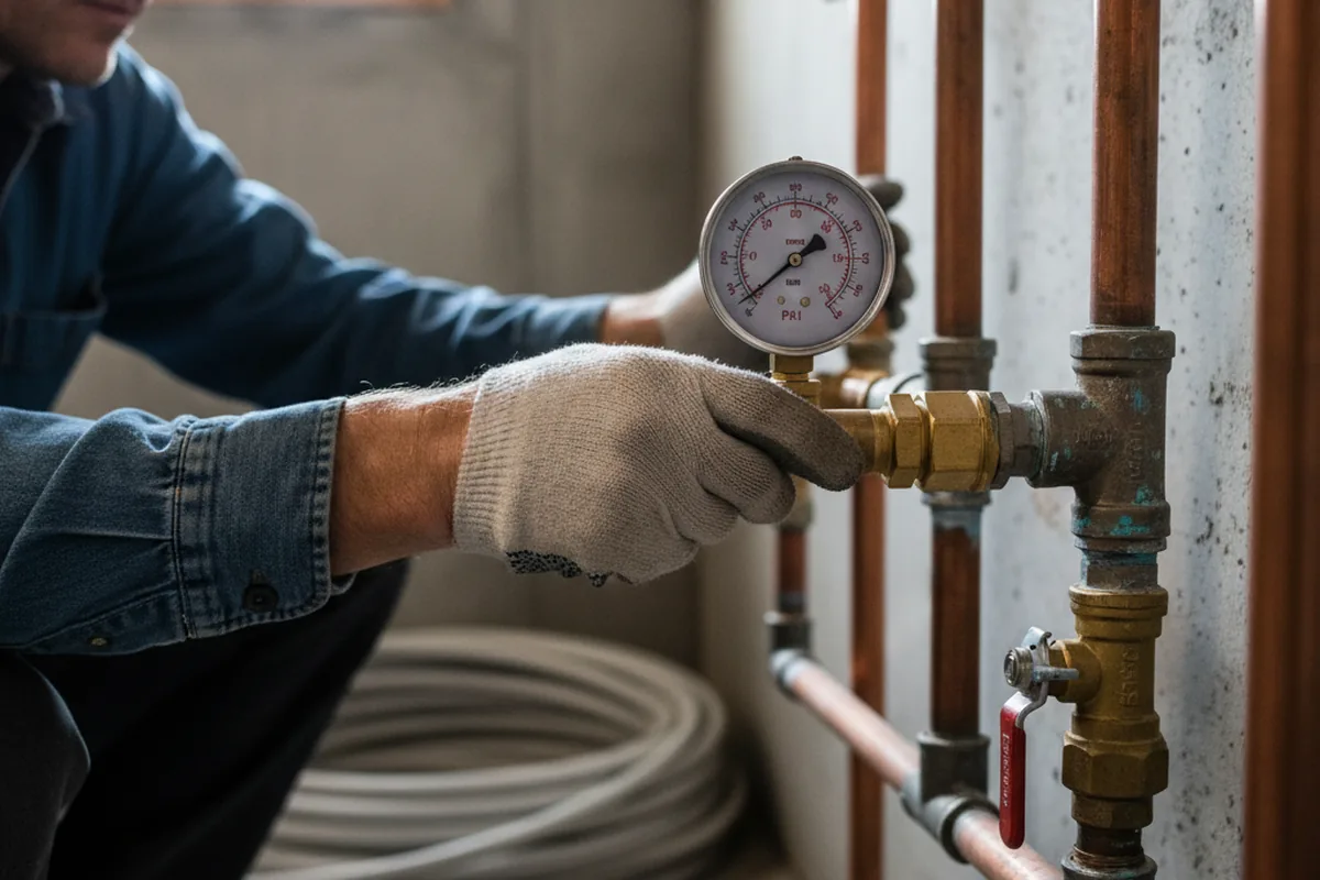 Pressure testing a repaired line during Water Line Repair in Schneider